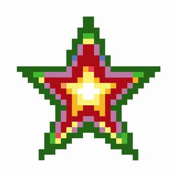 Retro pixel star icon colorful 8 bit gaming symbol with green, red, and yellow geometric digital design, nostalgia concept vector