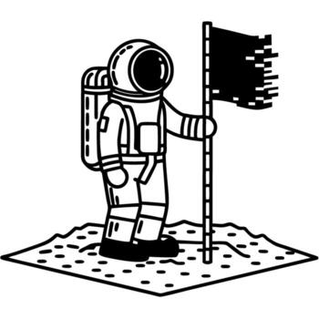 Astronaut in spacesuit planting flag on lunar surface space exploration achievement, cosmic discovery, moon landing icon vector