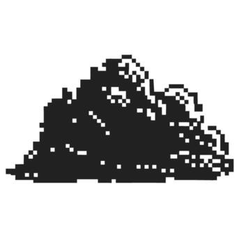 Black pixelated cloud silhouette abstract retro shape, digital weather symbol, minimalist thunderstorm element isolated vector