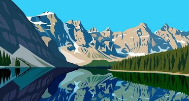 Mountain Lake Reflection with Pines Scene Art vector