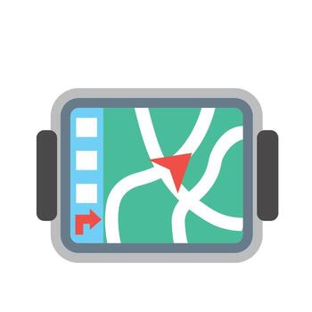 a map on a tablet computer with a red arrow pointing to it vector