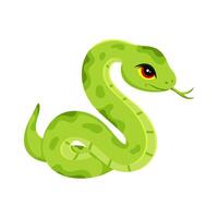 Green snake cute character white background. illustration cartoon style. vector