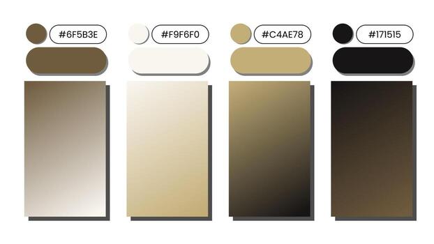 A digital color palette presenting various shades from light to dark brown with hex codes, accompanied by a subtle gradient background in warm earthy tones. vector