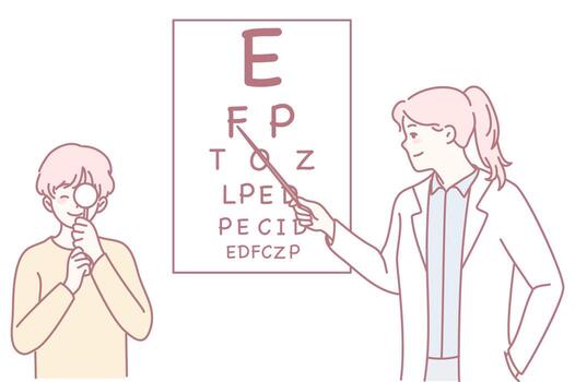 A Comprehensive Eye Examination is conducted using a Vision Chart by a Qualified Doctor vector