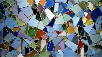 Vibrant Broken Tile Mosaic Pattern With Earthy Tones and Blues. photo