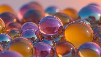 Close up of colorful iridescent liquid spheres with soft light. photo