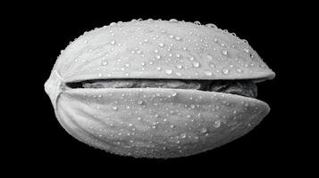 Close Up Of A Single Pistachio Nut Covered In Water Droplets. photo