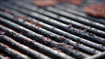 Close Up Macro of Dirty Grate with Food Residue. photo