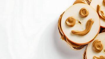 Sweet Treat Apple Slice Toast With Peanut Butter Smile For Kids. photo