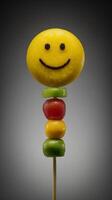 Happy Fruit Skewer A Delicious And Fun Treat For Any Occasion. photo