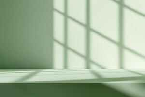 Pale Green Wall with Projected Window Shadow and Horizontal Surface photo