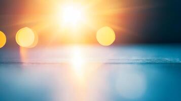 Sunset Reflection on Teal Surface with Bokeh Lights photo