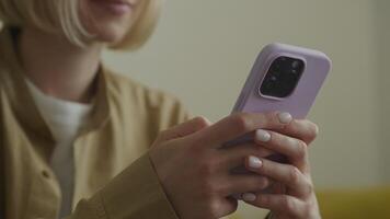 Close Up of Woman Using Purple Smartphone video