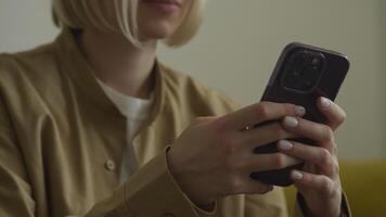 Unrecognizable Woman Typing on Smartphone Close Up video