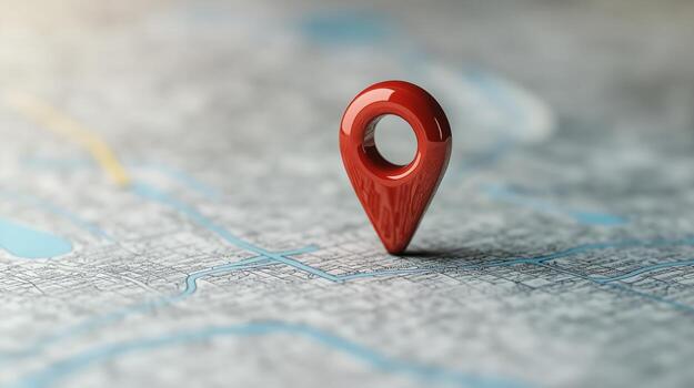 Exploring Destinations With a Red Map Pin on a Detailed City Map. photo
