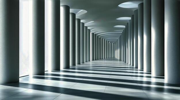 Columns and Light Create a Striking Perspective in Modern Architecture Hallway photo
