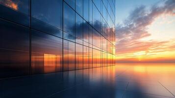 Sunset Reflections on Glass Building Facade in Urban Setting photo