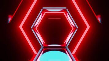 o mais novo vermelho hexágono túnel com azul luz vj ciclo fundo animação video