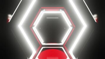 hexágono branco néon túnel com vermelho luz vj ciclo fundo animação video