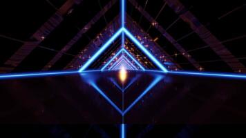 surpreendente túnel com azul néon luzes e espelhado chão com amarelo começa vj ciclo fundo animação video