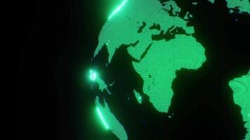 Green neon rotated part of the Earth hologram for news or blog background video