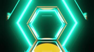 Hexagon cyan and yellow tunnel VJ loop background animation video