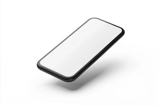 Sleek Smartphone Floating Above White Surface with Clean Minimalist Aesthetic photo