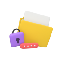 Lock folder with password security protection isolated 3d render icon illustration png