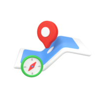 Map Pin With Compass, Travel Guide isolated 3d render icon illustration png