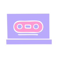 flat symbol of a retro cassette icon in bright neon color on transparent background png