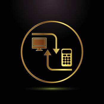 Golden Data Exchange Icon Computer Calculator Connection Concept Represents Data Transfer Between Systems vector
