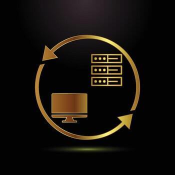 Data Synchronization Network Golden Design Transferring Information Between Computer and Server with Circular Arrow vector