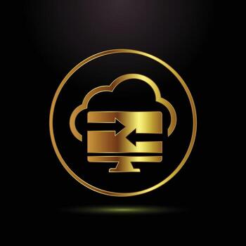 Cloud Computing Network with Arrow Exchange Data Transfer Icon Golden Design on Black Background vector