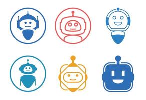 Collection of six cartoon robot avatars with different expressions and colors vector