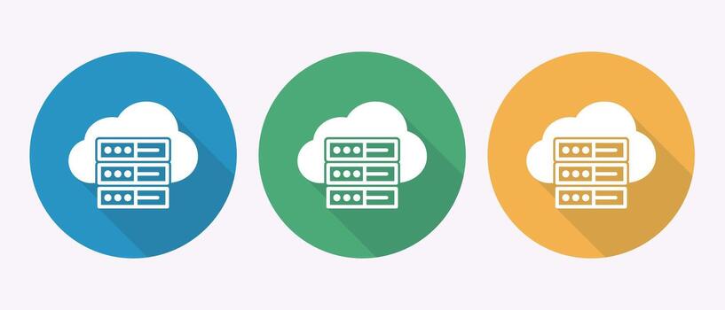Three flat design icons representing cloud data storage and databases vector
