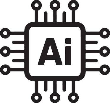 Black A I Chip Icon with Circuitry and Bold Letters on White Background vector