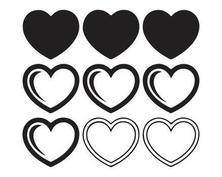 Black and white heart shapes arranged in three rows vector