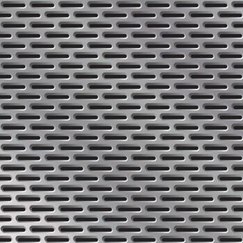 Seamless metallic vent pattern with rounded rectangular perforations. Ideal for industrial, tech, or mechanical-themed backgrounds and textures. vector