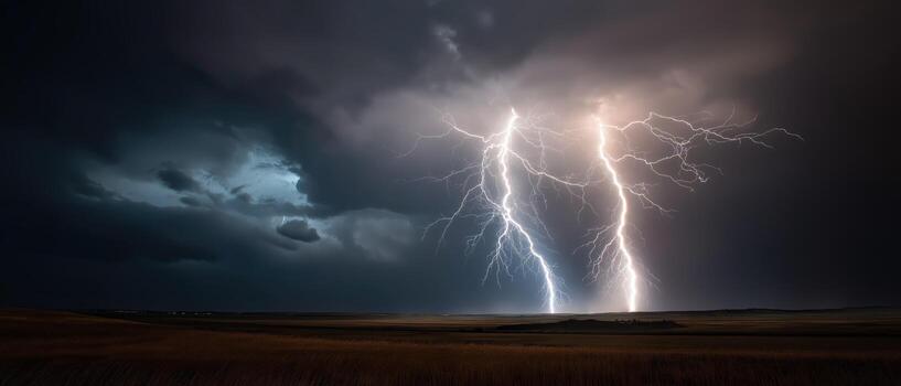 Lightning strikes in a stormy sky photo