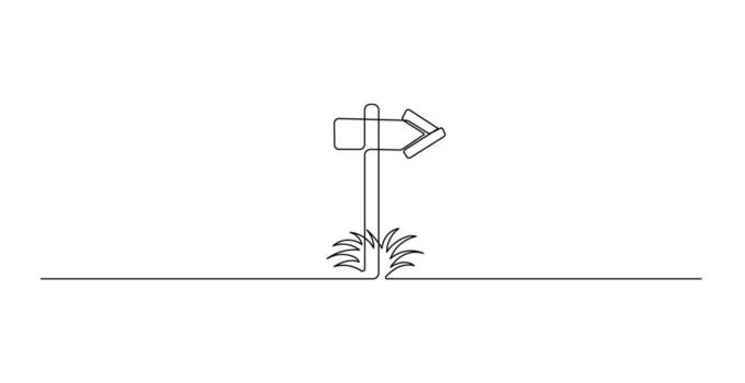 Single Arrow Blank Signpost in Continuous Line. Minimalist Road Direction and Navigation Symbol Art vector