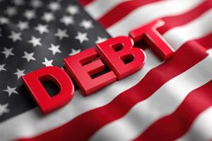 United States national debt concept with flag and red 3d text photo