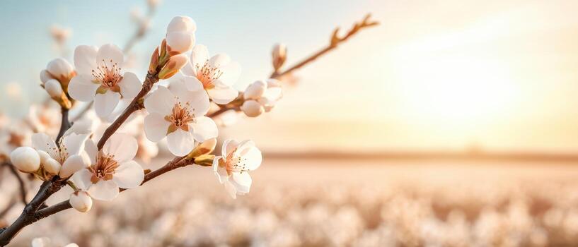 Blossoming branch in sunlight photo