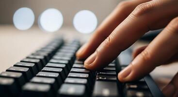 A person's hand is on a keyboard photo