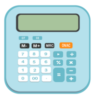Blue calculator with full function buttons and clear display. png
