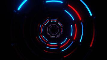 vermelho e azul néon luz argolas túnel fundo vj ciclo dentro 4k video