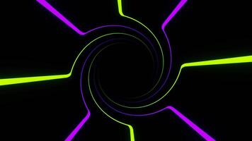roxa e verde rotativo espiral néon linhas fundo vj ciclo dentro 4k video