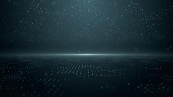 trogen digital landskap teknologi bakgrund med en rutnät nätverk av digital data lampor och studsande partiklar. global data kommunikation begrepp. detta mörk atmosfärisk animering är en slinga. video