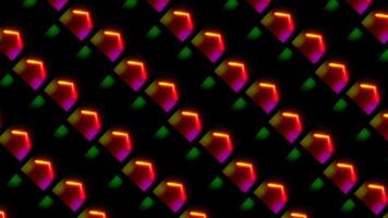 abstrakt neon rutnät med lysande formad pilar dynamisk visuell mönster på mörk bakgrund, retrofuturistisk rutnät upprepa ljus design bakgrund, modern upplyst block mörk bakgrund, ljus form video