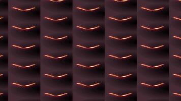 senza soluzione di continuità ciclo continuo di raggiante arancia gallone frecce su buio astratto sfondo, astratto neon modello raggiante arancia gallone forme, futuristiche leggero design ripetendo digitale energia griglia, moderna astratto TE video