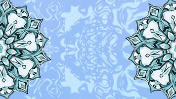 Serene Blue Mandalas with Rippling Water Effect Background - Abstract Symmetrical Art Loop for Relaxation and Visual Harmony,Mandala Frame Light Blue Background with Intricate Floral Halves,Calming video